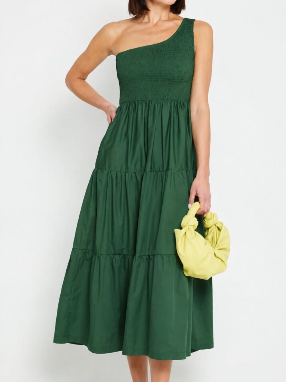 o.p.t Matilda One Shoulder Smocked Midi Dress